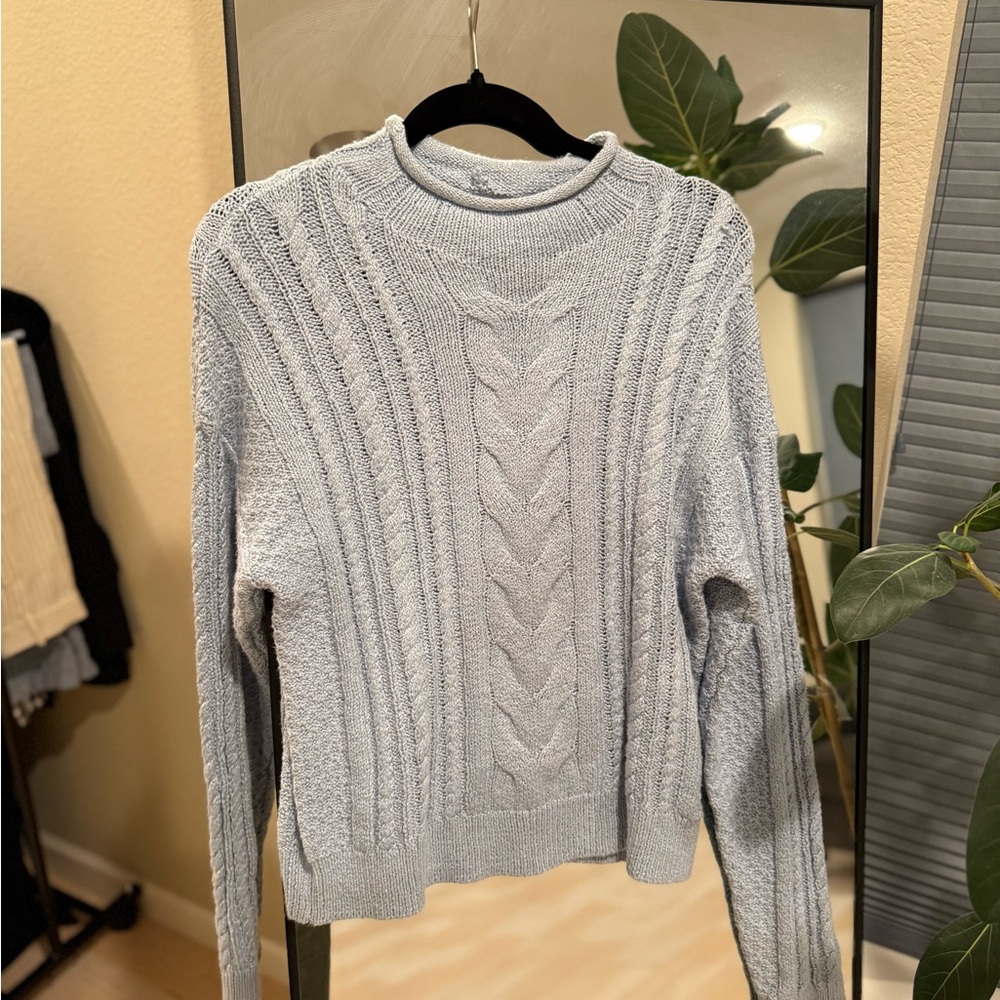 J. Crew Cinderella Blue Cable Knit Crew Neck Sweater